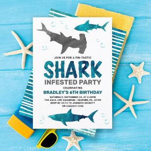 Invitación El Tiburón Infestó Cualquier Fiesta de Cumpleaños 