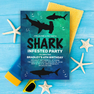 Invitación El Tiburón Infestó Cualquier Fiesta de Cumpleaños 