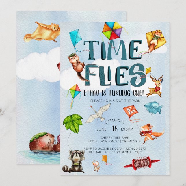 Invitación El tiempo vuela | Fiesta de cumpleaños temática de (Anverso / Reverso)