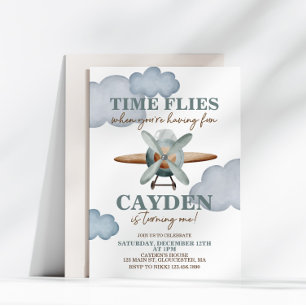 Invitación El tiempo vuela Primer cumpleaños de avión
