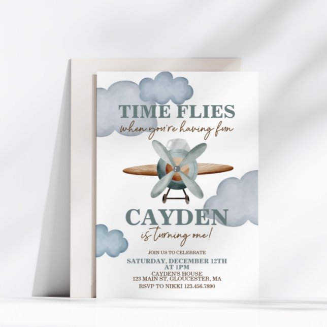 Invitación El tiempo vuela Primer cumpleaños de avión (Subido por el creador)