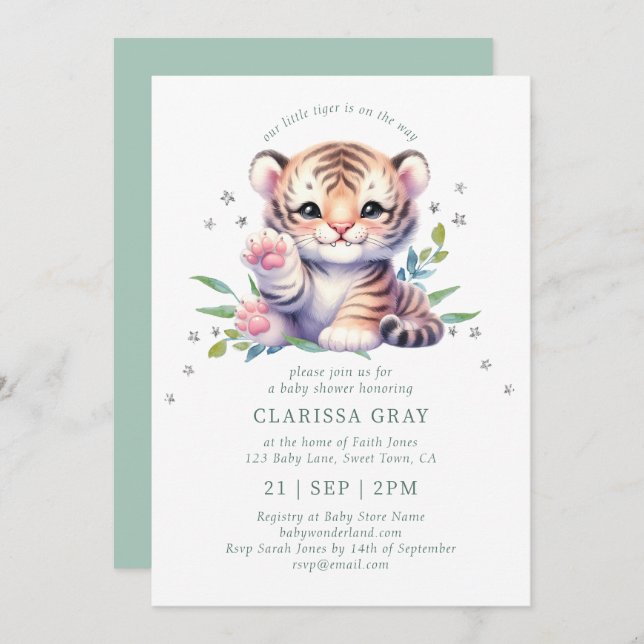 Invitación El tigre animal lindo tigre estrellas Baby Shower  (Anverso / Reverso)