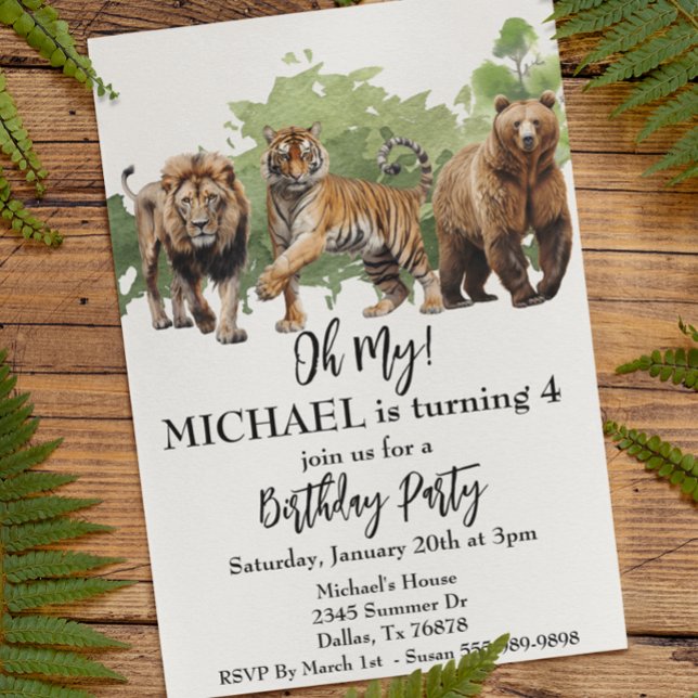 Invitación El tigre león oso Oh Mi jungla acuarela (Subido por el creador)
