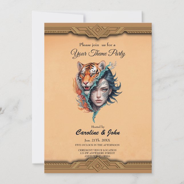 Invitación El tigre y la mujer, fuerza y gracia. (Anverso)