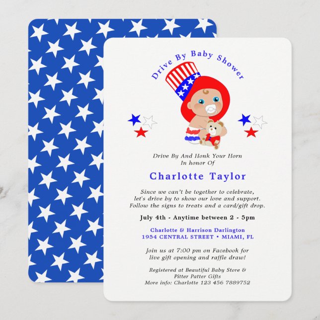 Invitación El Tío Patriótico Sam American Drive De Baby Showe (Anverso / Reverso)