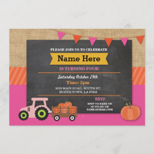 Invitación El tractor de la calabaza de la fiesta de