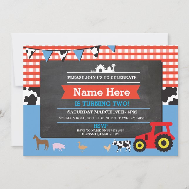 Invitación El tractor del cerdo del juerguista del cumpleaños (Anverso)