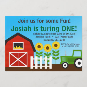 Invitación El tractor verde y la fiesta de cumpleaños roja