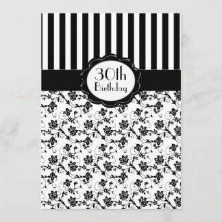 Invitación El trigésimo cumpleaños de la raya floral blanco y