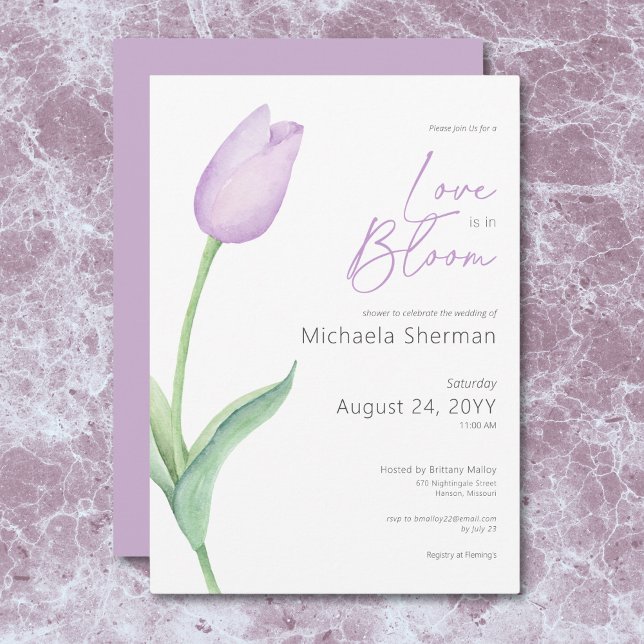 Invitación El Tulipán Púrpura Moderno Amor En La Ducha De Blo (Modern Purple Tulip Love In Bloom Shower Invitation)