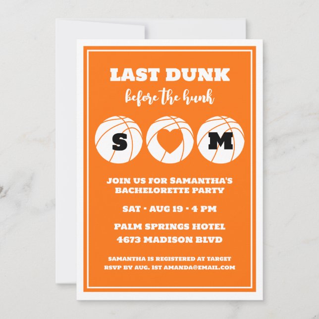 Invitación El Último Dunk Antes De La Bachelorette De Balonce (Anverso)