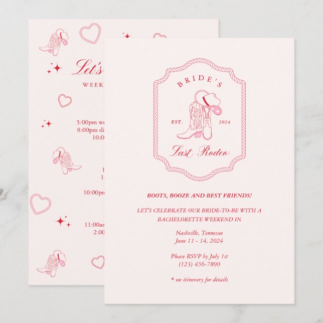 Invitación El último rodeo rosa y rojo de la novia (Anverso / Reverso)