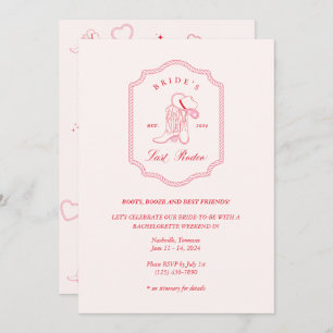 Invitación El último rodeo rosa y rojo de la novia
