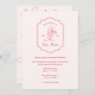 Invitación El último rodeo rosa y rojo de la novia