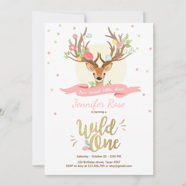 Invitación El un cumpleaños salvaje de los ciervos invita a (Anverso)