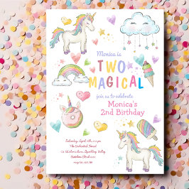 Invitación El unicornio arcoiris pastel dos mágicos cumpleaño