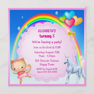 Invitación El unicornio, princesa Kitty y el fiesta del arco