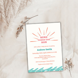 Invitación El verano de playa aquí viene el Baby Shower del h