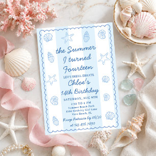 Invitación El verano que cumplí catorce Cumpleaños 14 azul 