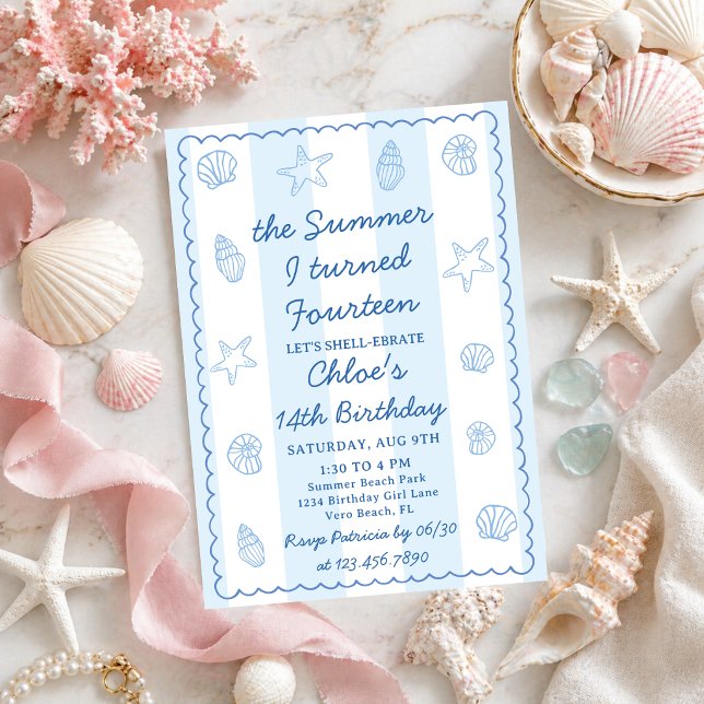 Invitación El verano que cumplí catorce Cumpleaños 14 azul  (Subido por el creador)