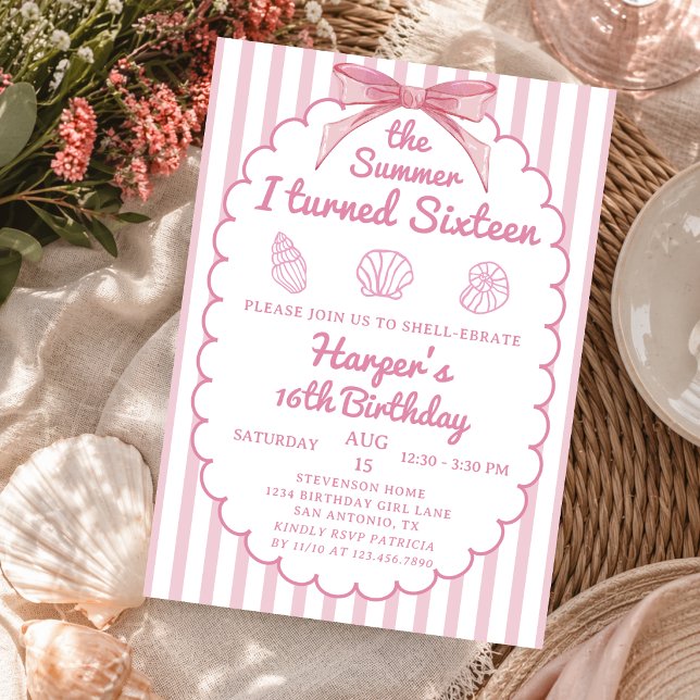 Invitación El verano que cumplí dieciséis Mar rosa Cumpleaños (Subido por el creador)