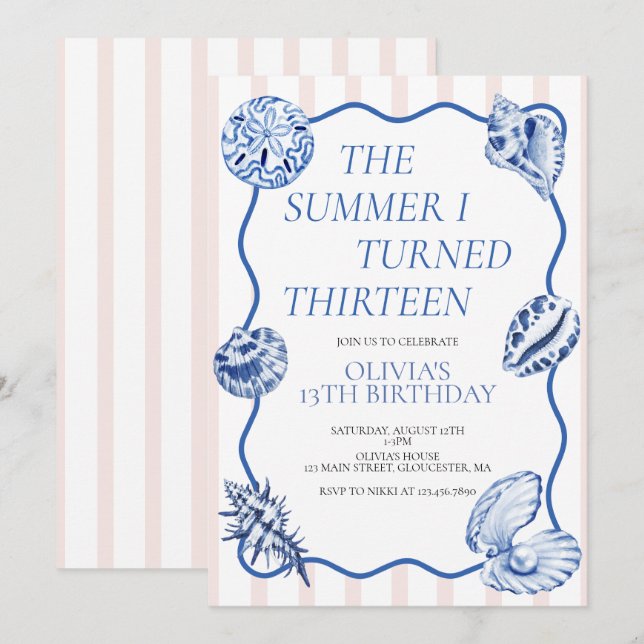 Invitación El verano que cumplí trece cumpleaños 13 (Anverso / Reverso)