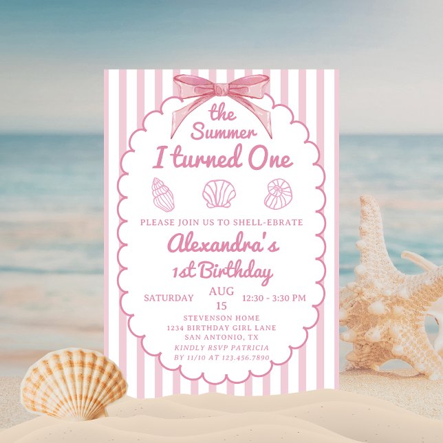 Invitación El verano que cumplí un año la playa de rosa Cumpl (Subido por el creador)