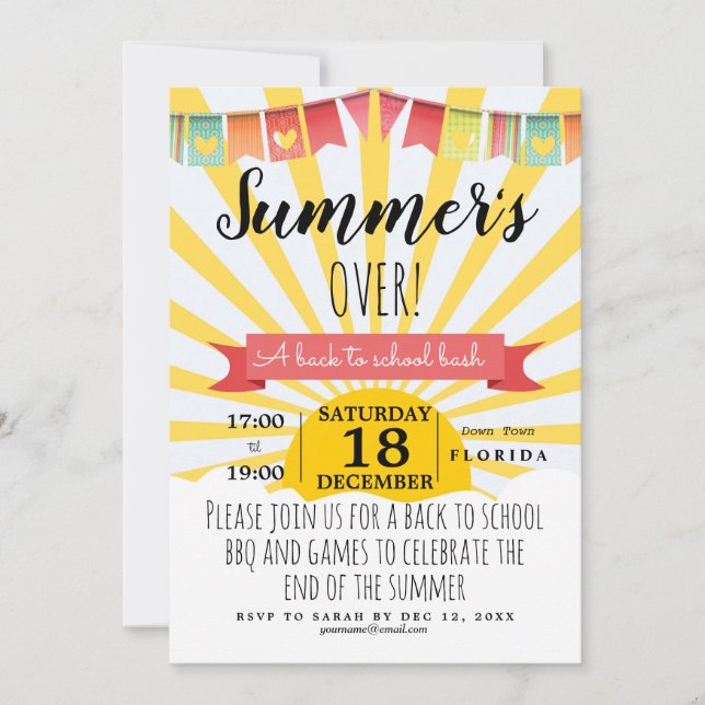 Invitación el verano vuelve a la escuela fiesta invitar a pos (Anverso)
