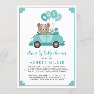 Invitación El Verde azulado Oso De Teddy De Baby Shower