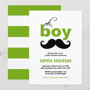 Invitación El verde clásico es un Baby Shower de Boy Mustache