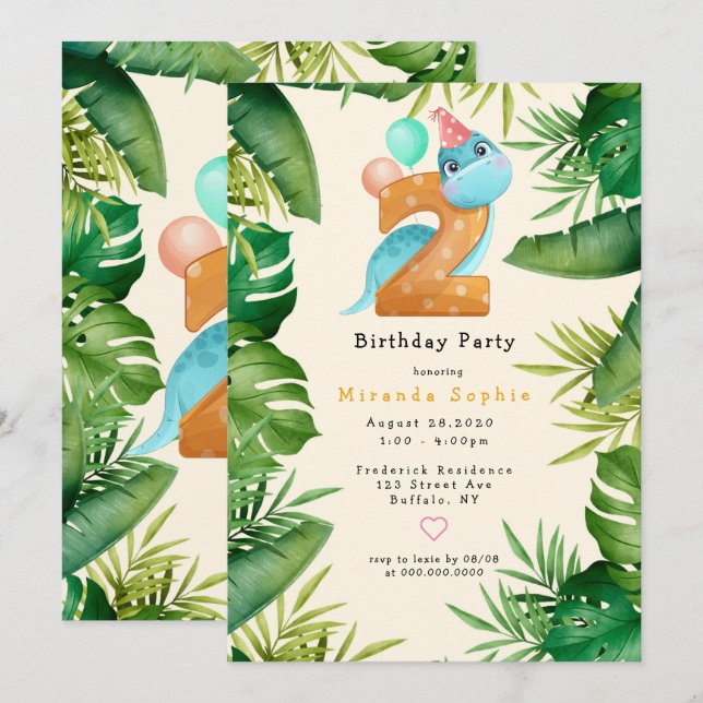 Invitación El verde de los dinosaurios banales deja a Fiesta  (Anverso / Reverso)