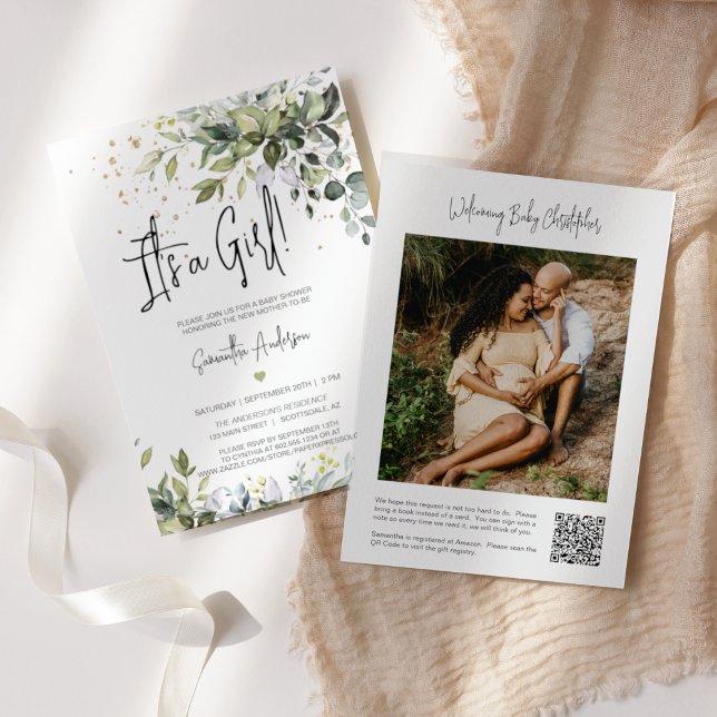 Invitación El verde deja una foto de código QR de Baby Shower (Subido por el creador)