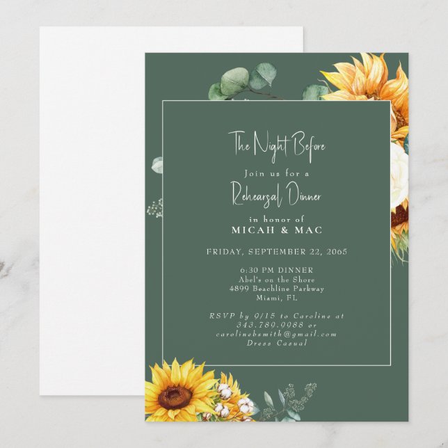 Invitación El verde del girasol la noche antes de la cena del (Anverso / Reverso)