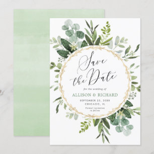 Invitación El verde, el oro elegante y moderno Salve la fecha