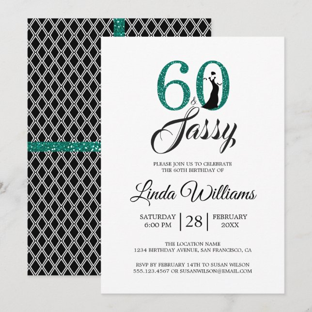 Invitación El verde esmeralda 60 y elegante | 60.ª fiesta de  (Anverso / Reverso)