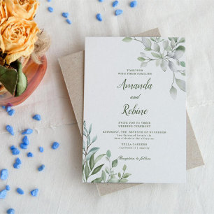 Invitación El verde Eucalyptus deja una elegante boda