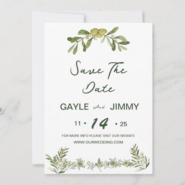 Invitación El verde oliva moderno salva la fecha (Anverso)