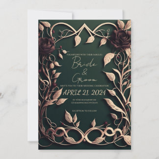 Invitación El verde oscuro y el oro lujosos.