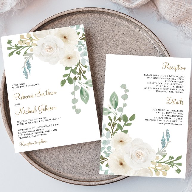 Invitación El verde salvia floral de marfil deja a todo en un (Subido por el creador)