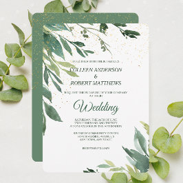 Invitación El verde suave deja al Boda moderno del oro confet