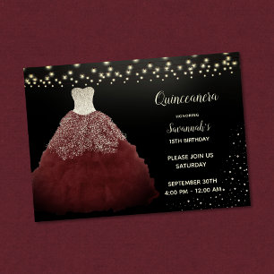 Invitación El vestido de borgoña con las luces de cadena Quin