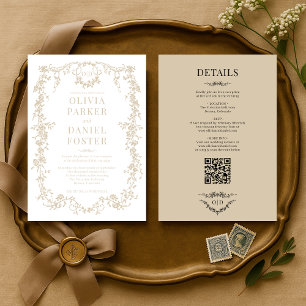 Invitación El victoriano Champagne Beige en un solo Boda