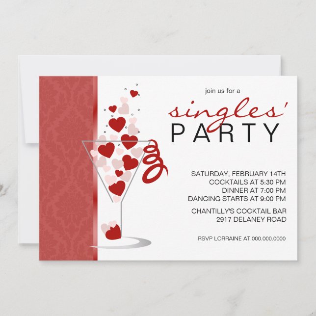 Invitación El vidrio de cóctel del corazón escogió la (Anverso)