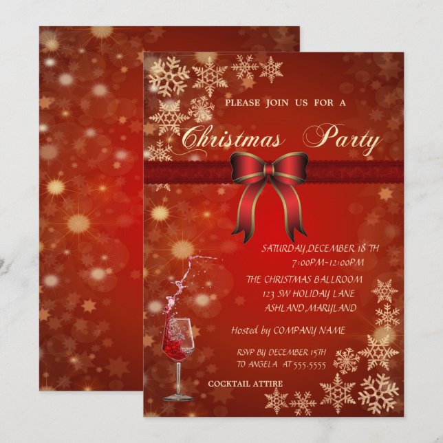 Invitación El vidrio rojo elegante, arquea a la fiesta de (Anverso / Reverso)