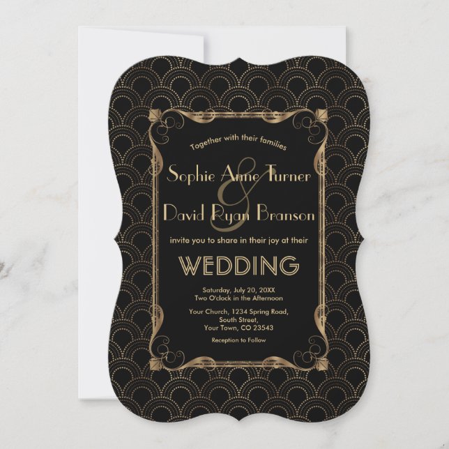 Invitación El viejo Boda Hollywood Gold Black Great Gatsby (Anverso)