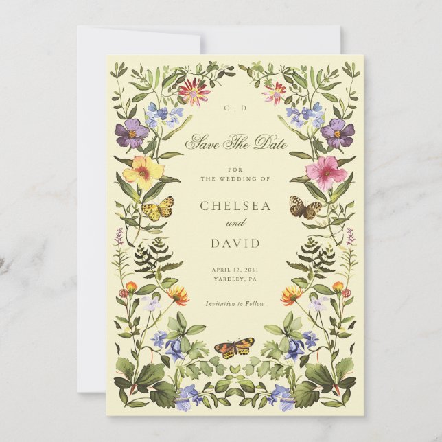 Invitación El Viejo Boho Botánico De Flor Silvestre Ahorra La (Anverso)