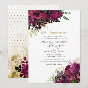 Invitación El Viejo Borgoña y el Oro 50 Aniversario Boda