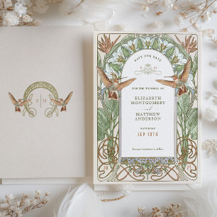 Invitación El Viejo Colibrí de Art Nouveau salva la fecha