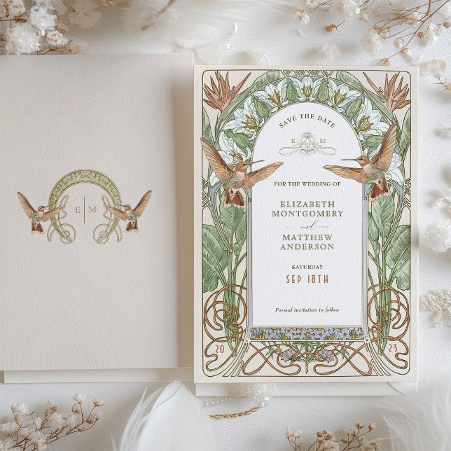 Invitación El Viejo Colibrí de Art Nouveau salva la fecha (Subido por el creador)