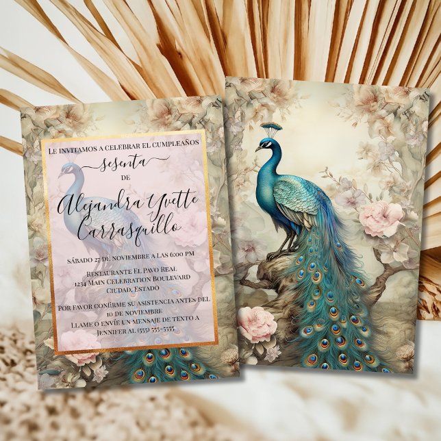 Invitación El Viejo Peacock Español Hermoso Cumpleaños 60 (Subido por el creador)
